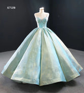 Light Blue Spaghetti Elegant Satin Evening Ball Gown - FashionByTeresa